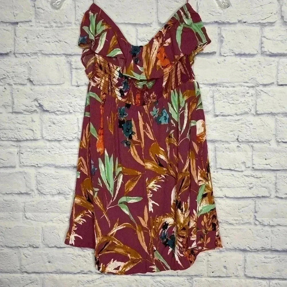 Express Gauze Botanical Floral Ruffled Tube Mini Dress - Picture 7 of 7